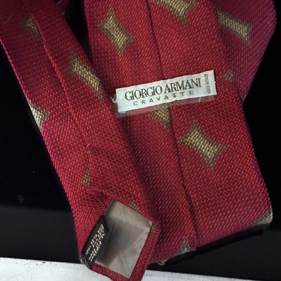 Giorgio Armani Silk Red Tie Mid Century Modern Abstract Tan Camel Maroon Necktie - Picture 5 of 5